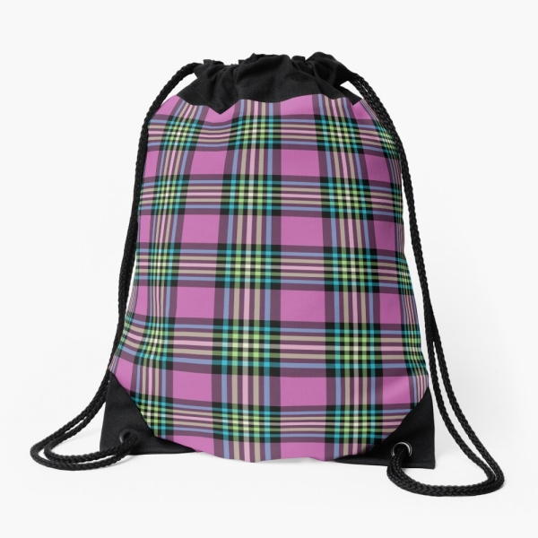 Light purple and turquoise plaid drawstring bag