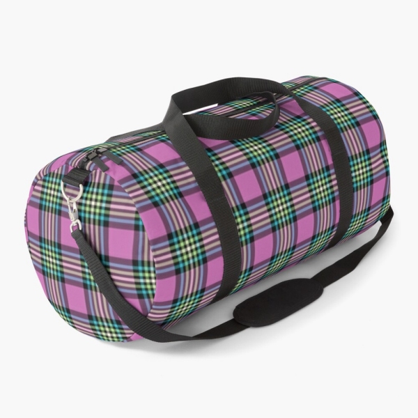 Light purple and turquoise plaid duffle bag