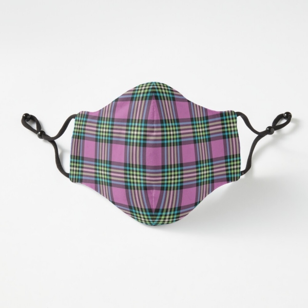 Light purple and turquoise plaid fitted face mask