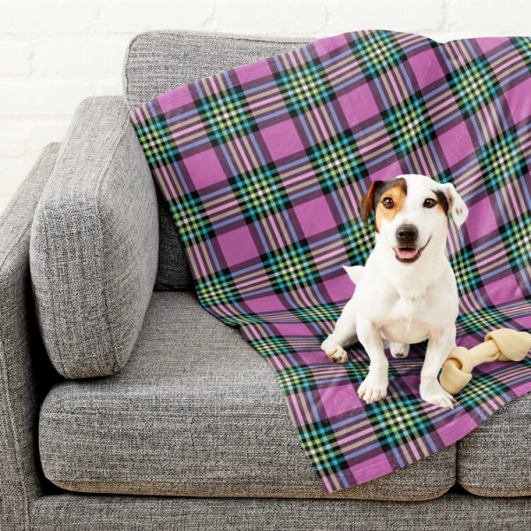 Light purple and turquoise plaid pet blanket