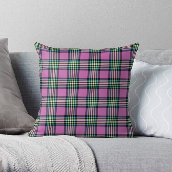 Light purple and turquoise plaid throw pillow