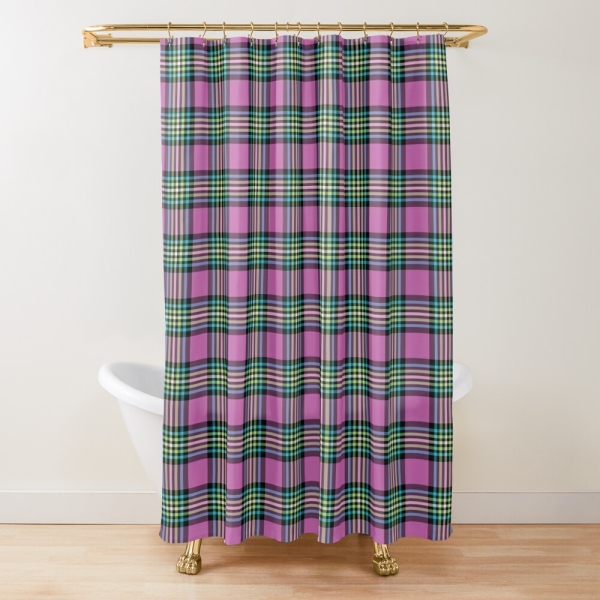 Light purple and turquoise plaid shower curtain