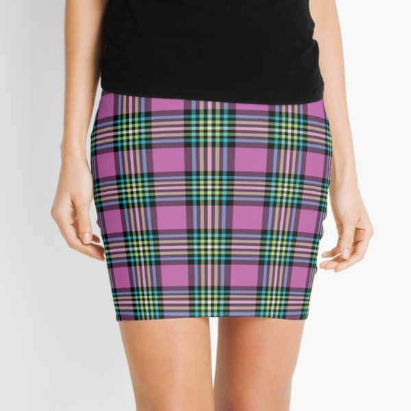 Light purple and turquoise plaid mini skirt