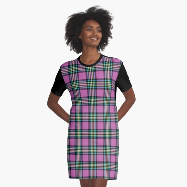 Light purple and turquoise plaid tee shirt dress