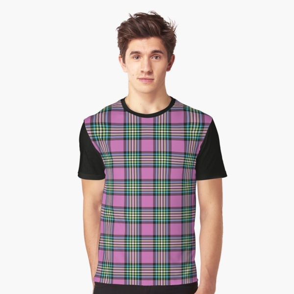 Light purple and turquoise plaid tee shirt