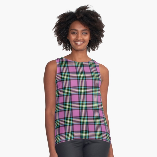 Light purple and turquoise plaid sleeveless top