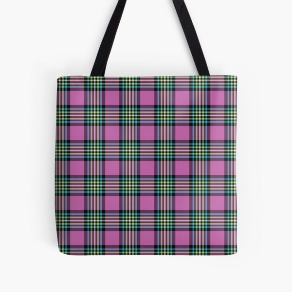 Light purple and turquoise plaid tote bag