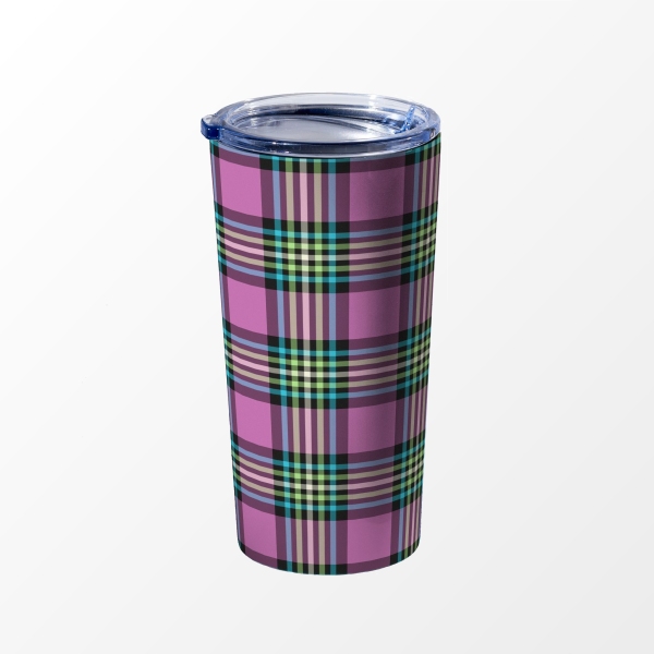 Light purple and turquoise plaid travel mug