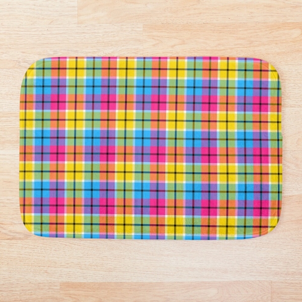 Hot pink, turquoise, and yellow plaid floor mat