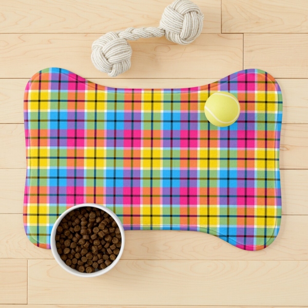 Hot pink, turquoise, and yellow plaid pet mat