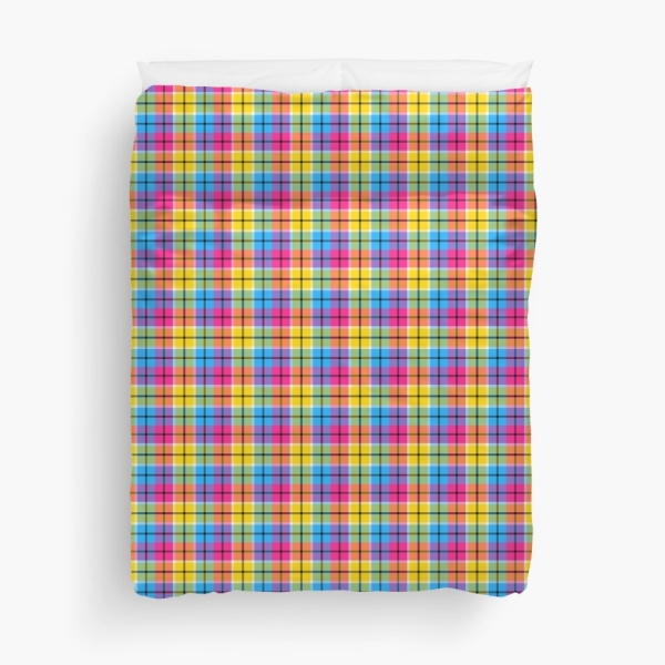 Hot pink, turquoise, and yellow plaid duvet cover