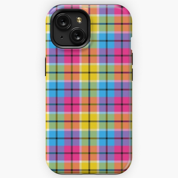 Hot pink, turquoise, and yellow plaid iPhone case