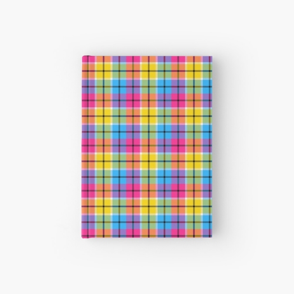 Hot pink, turquoise, and yellow plaid hardcover journal