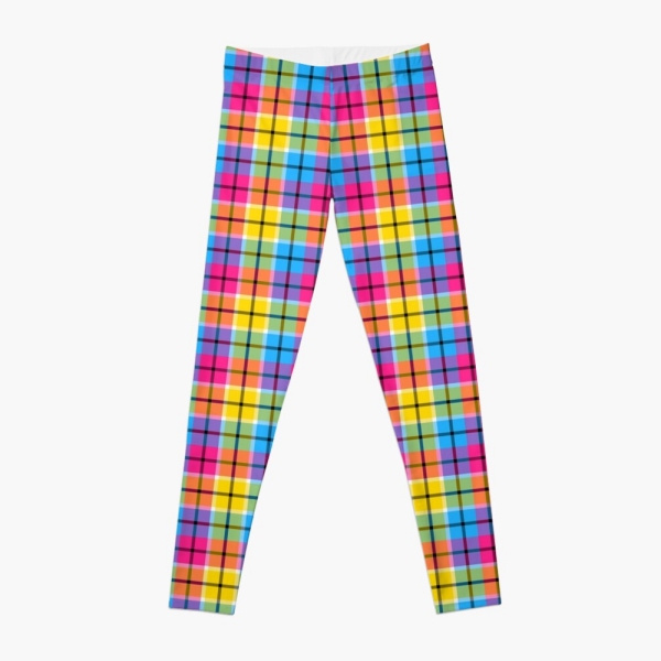 Hot pink, turquoise, and yellow plaid leggings