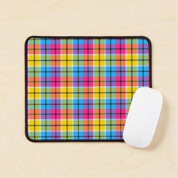 Hot pink, turquoise, and yellow plaid mouse pad