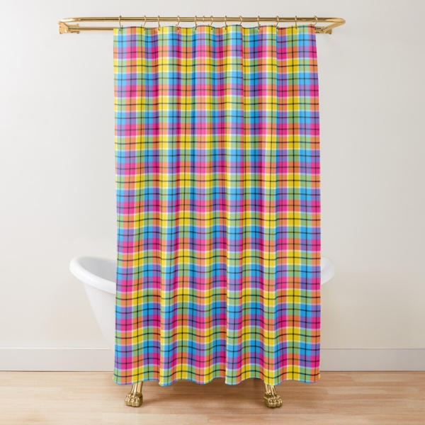 Hot pink, turquoise, and yellow plaid shower curtain