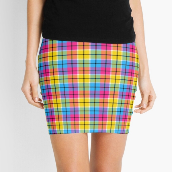 Hot pink, turquoise, and yellow plaid mini skirt