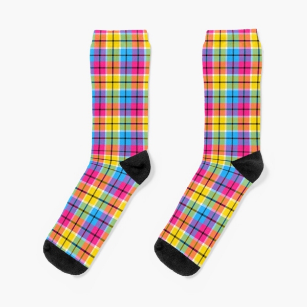 Hot Pink, Turquoise, and Yellow Plaid Socks