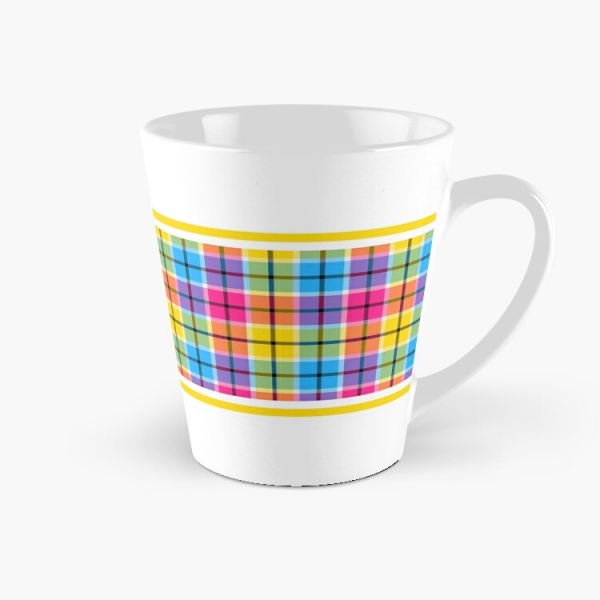 Hot pink, turquoise, and yellow plaid tall mug