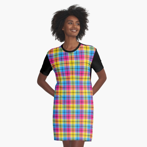 Hot pink, turquoise, and yellow plaid tee shirt dress