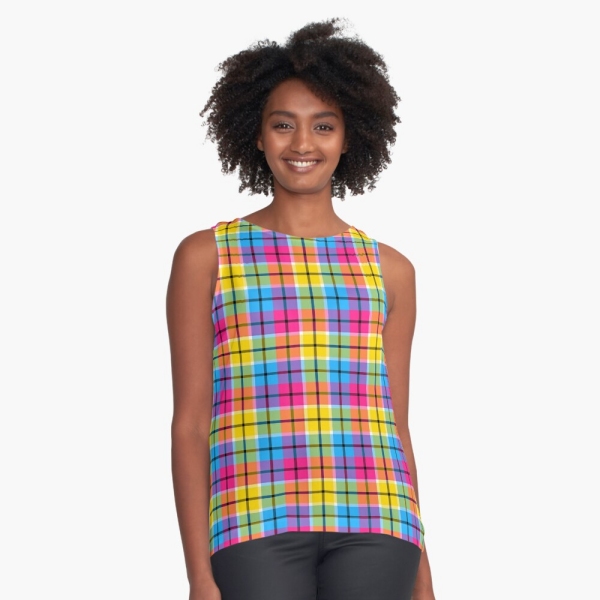 Hot pink, turquoise, and yellow plaid sleeveless top