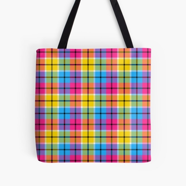 Hot pink, turquoise, and yellow plaid tote bag