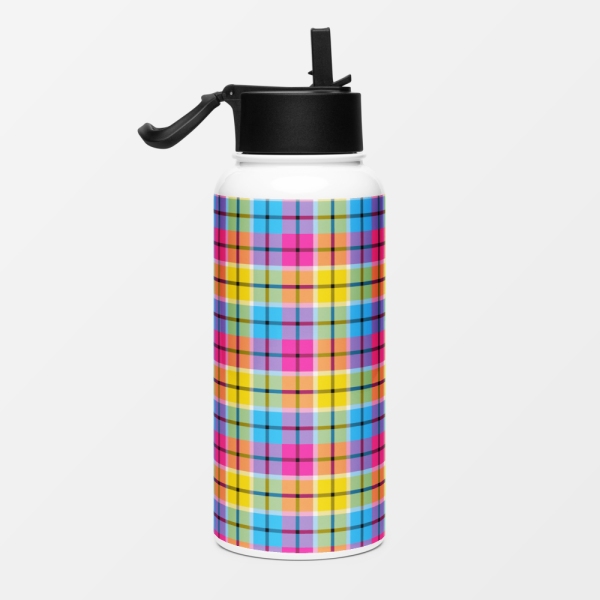 Hot pink, turquoise, and yellow plaid water jug