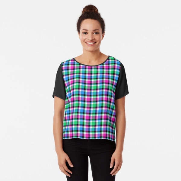 Magenta, Bright Green, and Blue Plaid Top