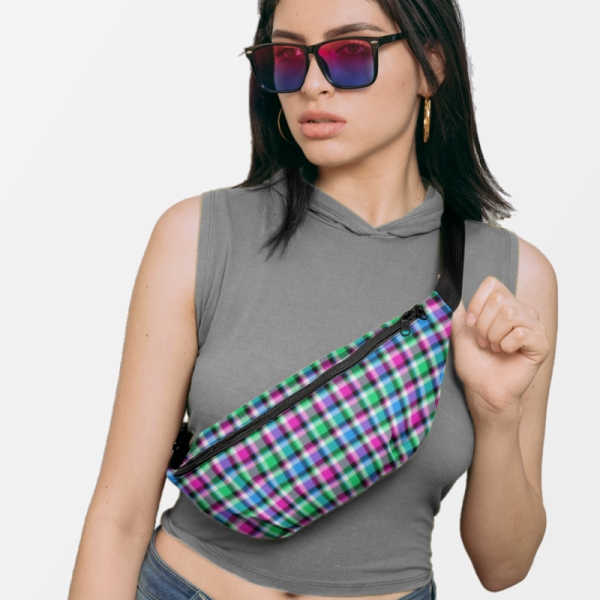 Magenta, Green, and Blue Plaid Fanny Pack