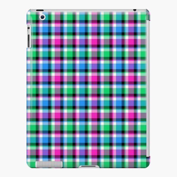 Magenta, bright green, and blue plaid iPad case