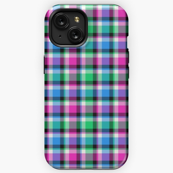 Magenta, bright green, and blue plaid iPhone case
