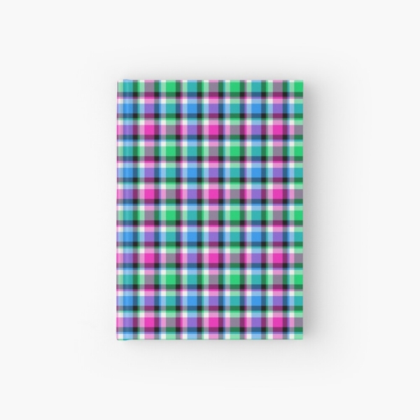Magenta, bright green, and blue plaid hardcover journal