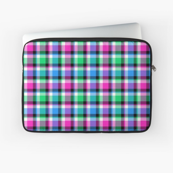 Magenta, bright green, and blue plaid laptop sleeve