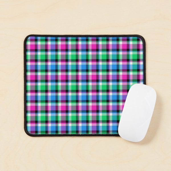 Magenta, bright green, and blue plaid mouse pad