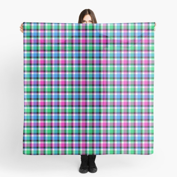 Magenta, bright green, and blue plaid scarf