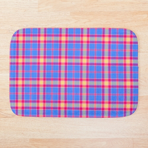 Bright blue, hot pink, and yellow plaid floor mat