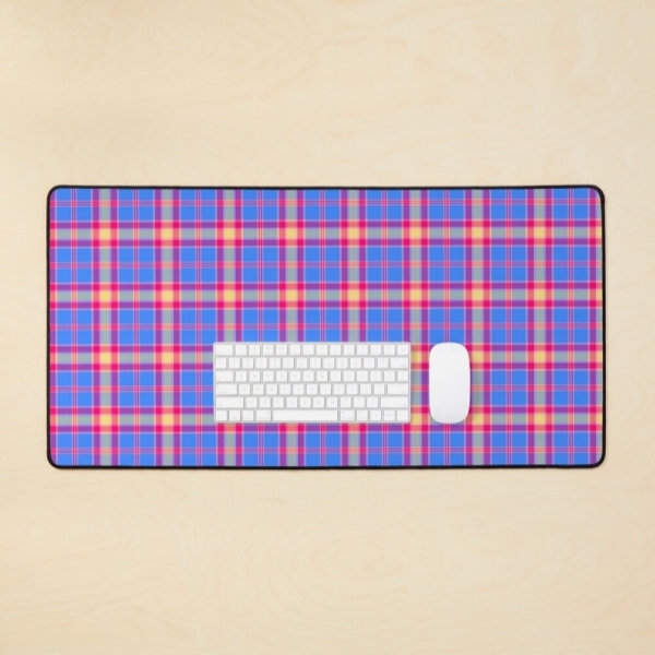 Bright Blue, Hot Pink, and Yellow Plaid Desk Mat