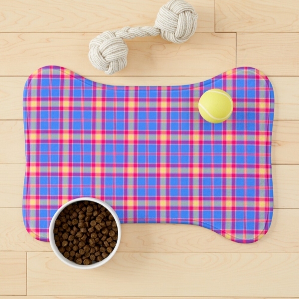 Bright blue, hot pink, and yellow plaid pet mat