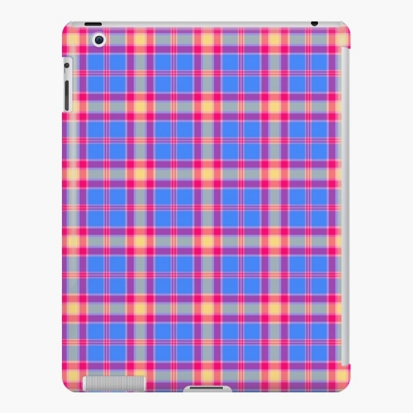 Bright blue, hot pink, and yellow plaid iPad case