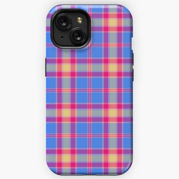 Bright blue, hot pink, and yellow plaid iPhone case