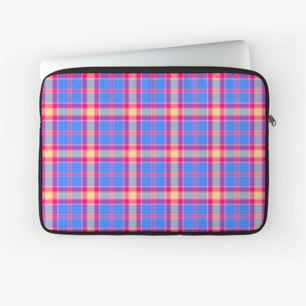 Bright blue, hot pink, and yellow plaid laptop sleeve