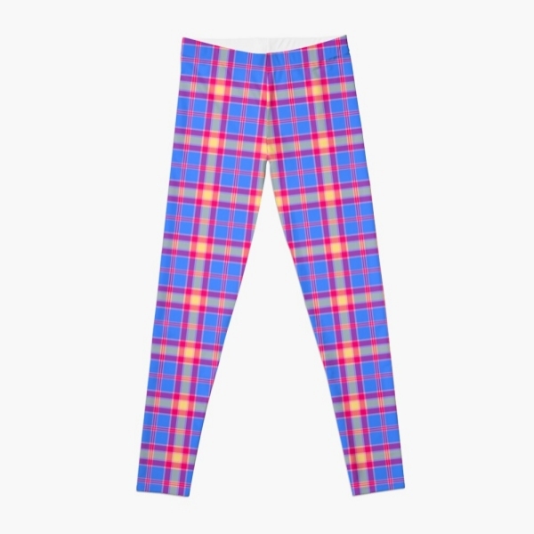 Bright blue, hot pink, and yellow plaid leggings