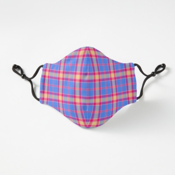 Bright blue, hot pink, and yellow plaid fitted face mask
