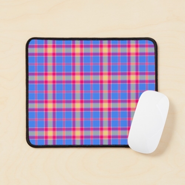 Bright blue, hot pink, and yellow plaid mouse pad