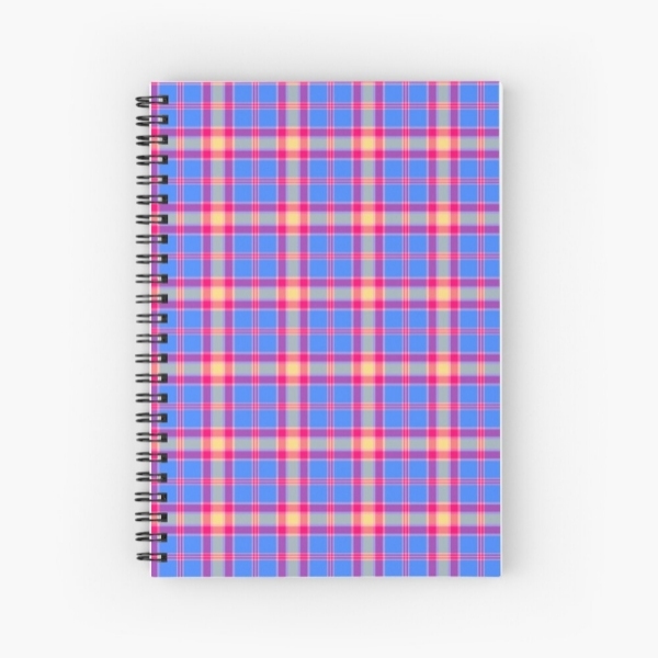 Bright blue, hot pink, and yellow plaid spiral notebook
