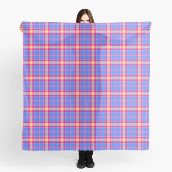 Bright blue, hot pink, and yellow plaid scarf