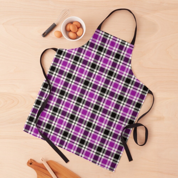 Bright purple, black, and white plaid apron
