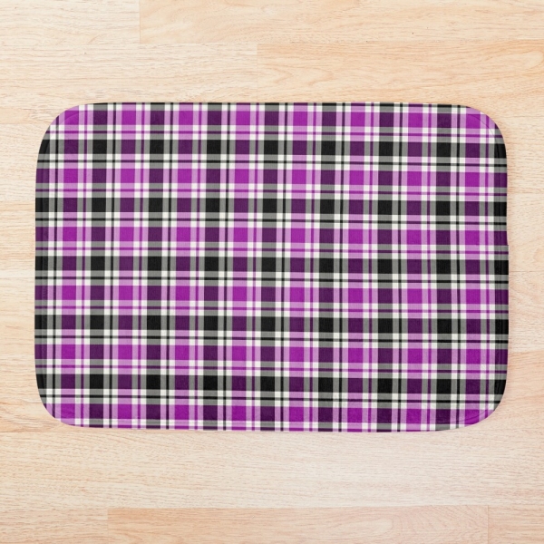 Bright purple, black, and white plaid floor mat