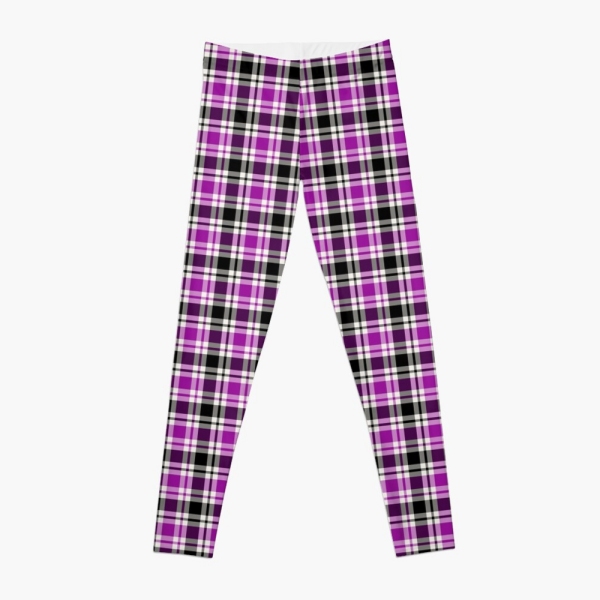 Bright purple, black, and white plaid leggings
