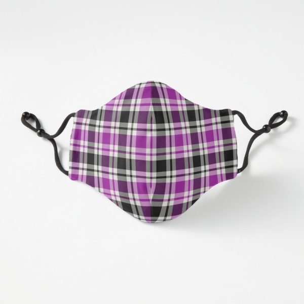 Bright purple, black, and white plaid fitted face mask